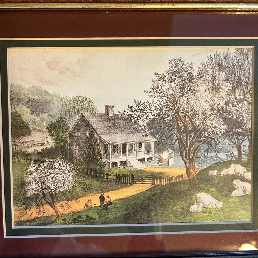 Vintage Lot Of 2 Wood Framed Currier and Ives American Homestead Prints Rustic - Picture 6 of 9